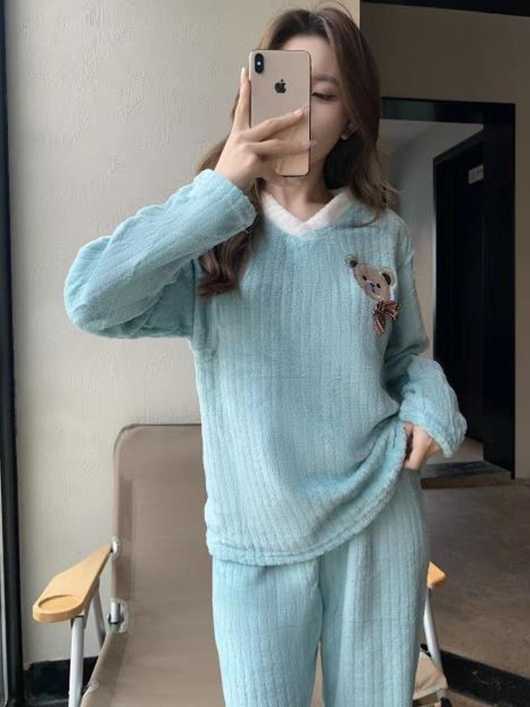 Stem Rope Women Blue Striped Night suit