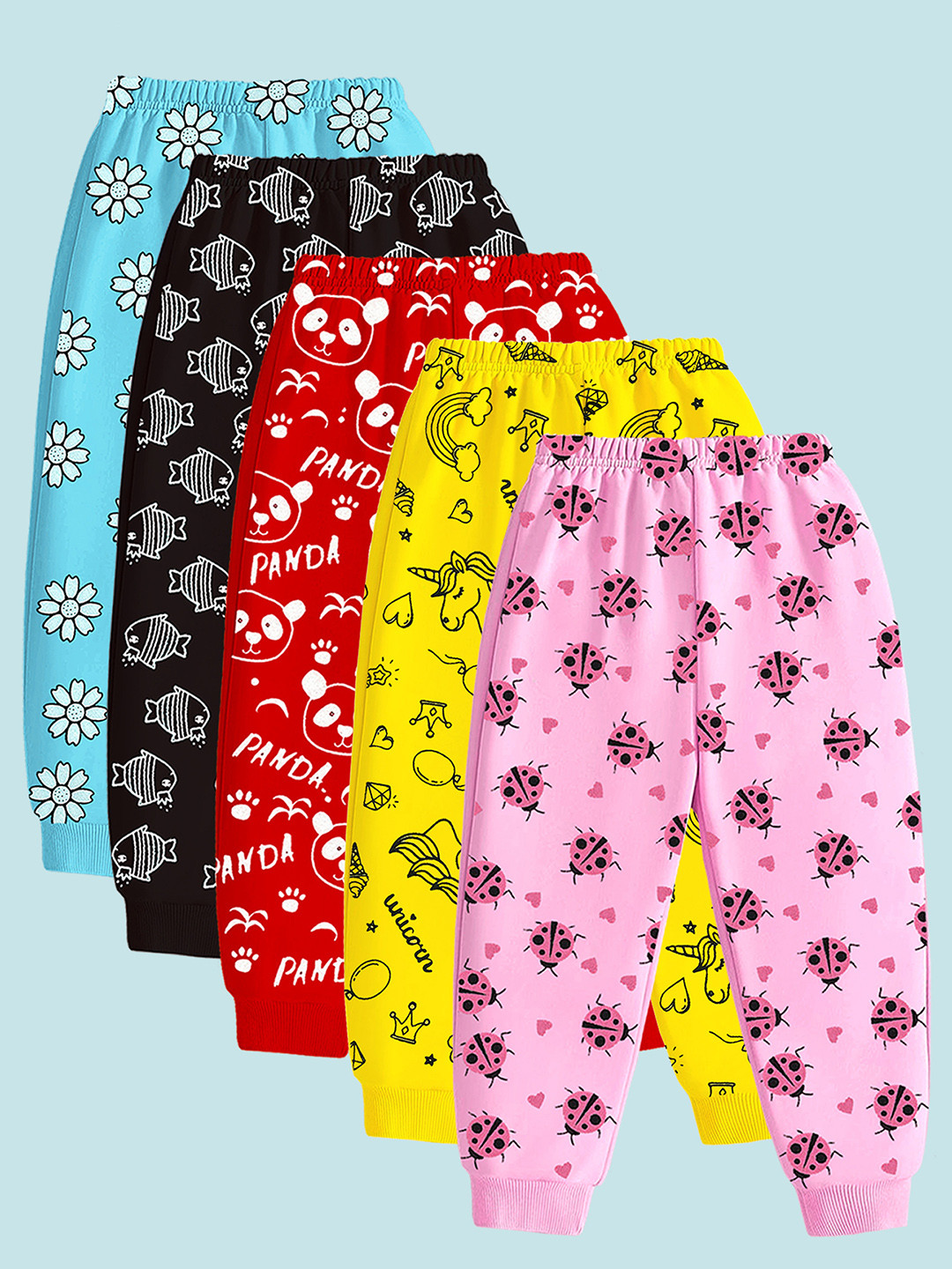 YK Girls Pack Of 5 Multicolor Printed Track Pants