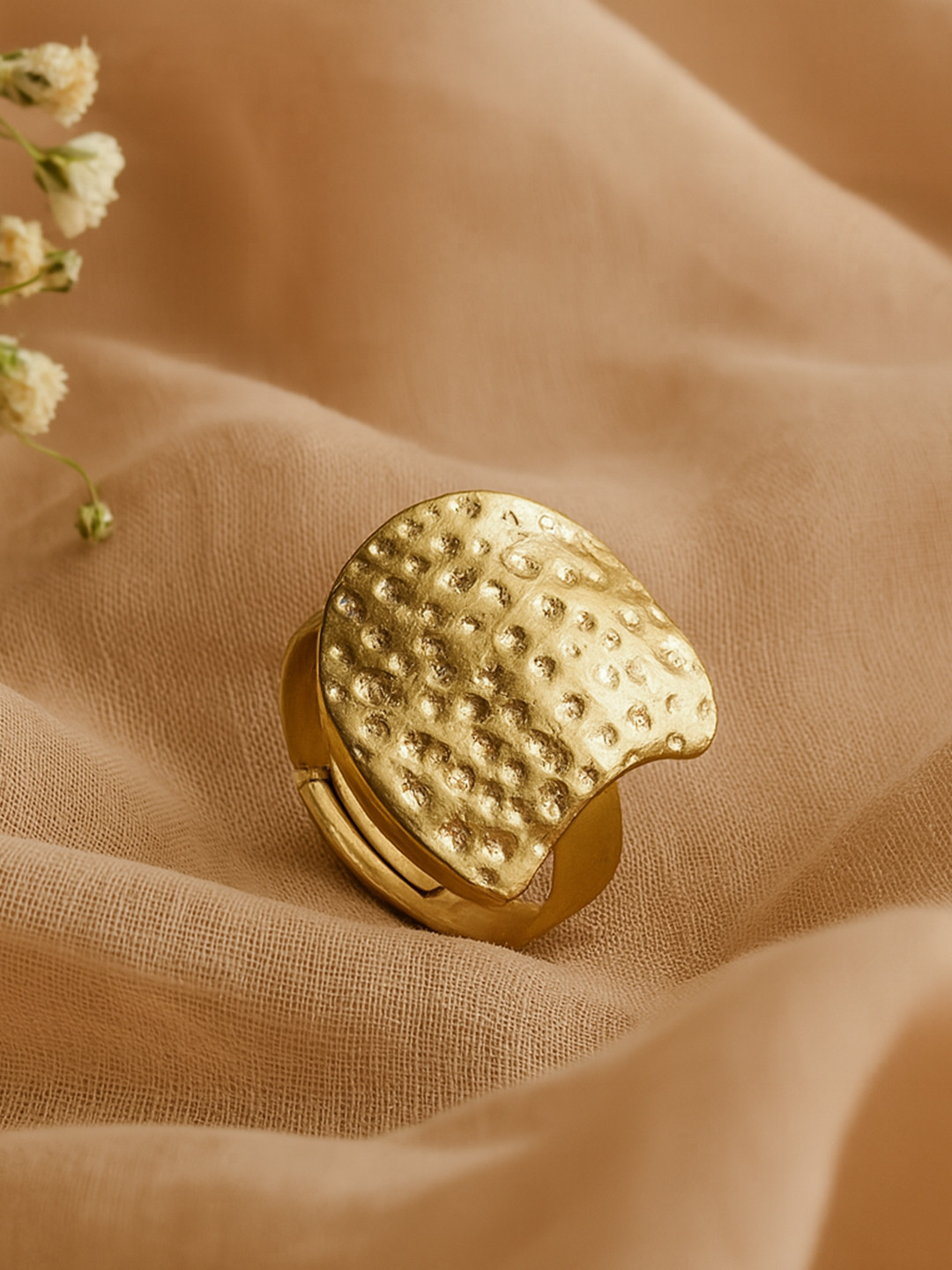 Estele Women Gold Plated Trendy Semi Circular Beaten Adjustable Finger Ring