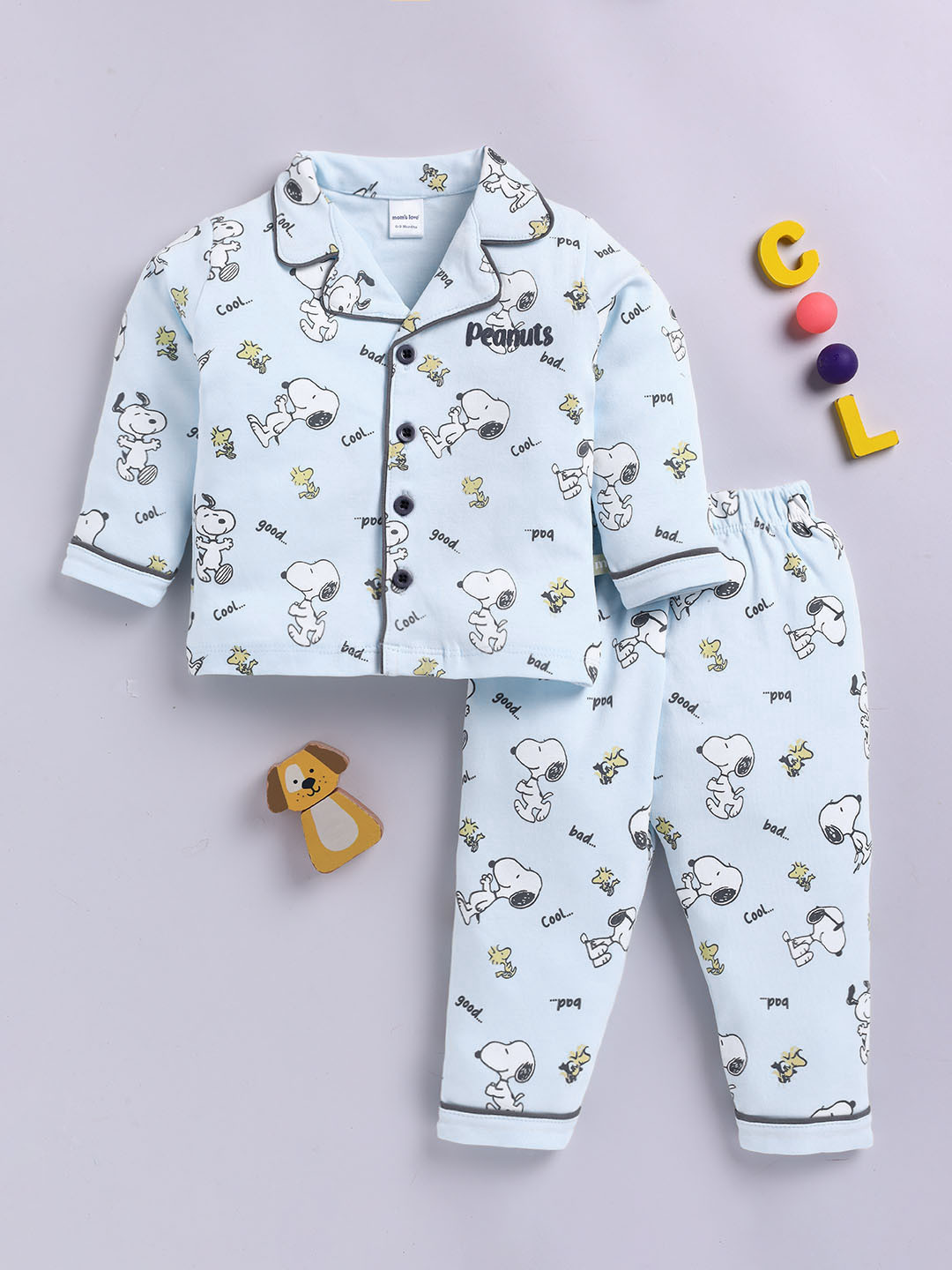 Moms Love Infant Boys Peanuts Printed Pure Cotton Night Suit - MLS24556PNBNWTO_BLUE