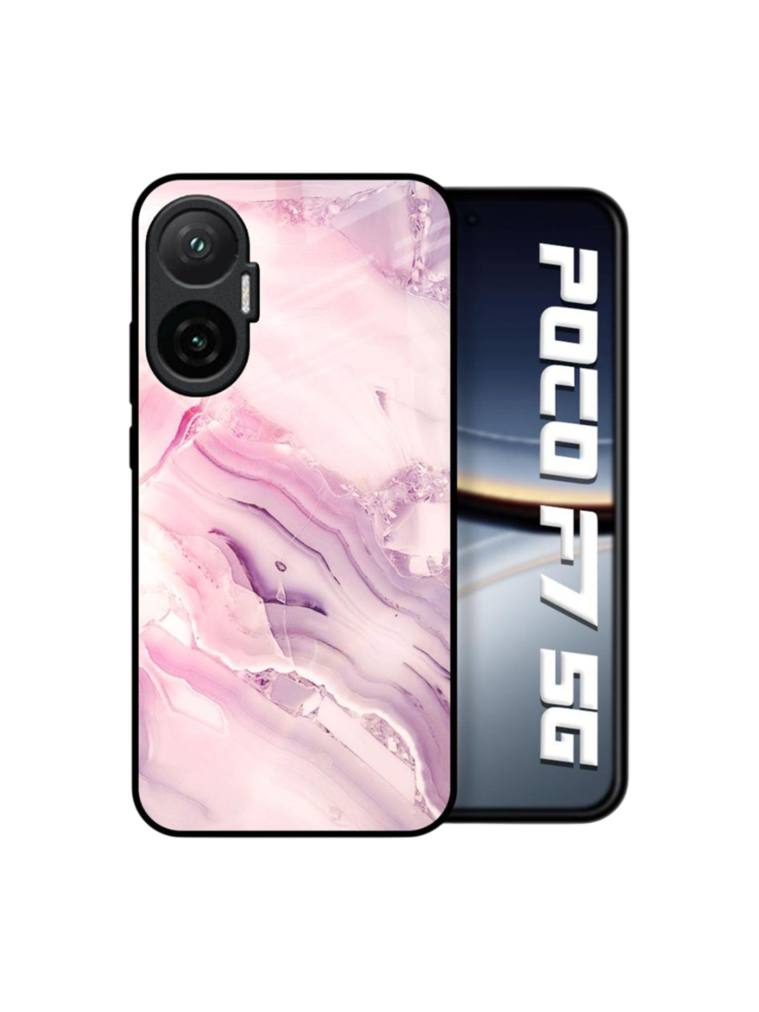 QRIOH Unisex Poco F7 5G Abstract Diamond Pink Gradient Shockproof Glass Back Case