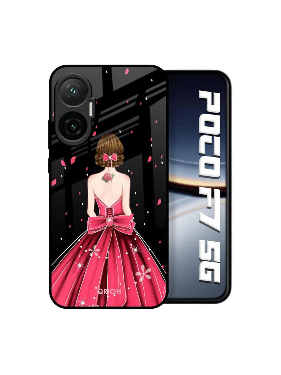 QRIOH Unisex Poco F7 5G Quirky Fashion Princess Shockproof Glass Back Case