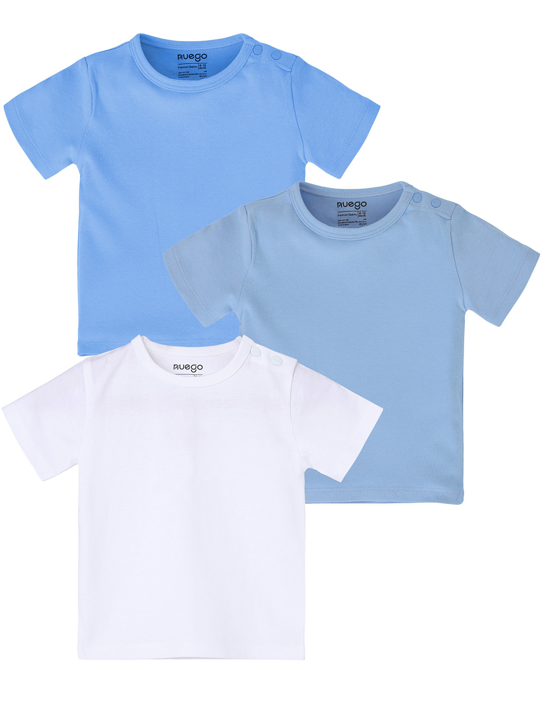 Nuego Infant Boys Pack Of 3 Bio Finish Solid Round Neck Half Sleeve Cotton T-shirts