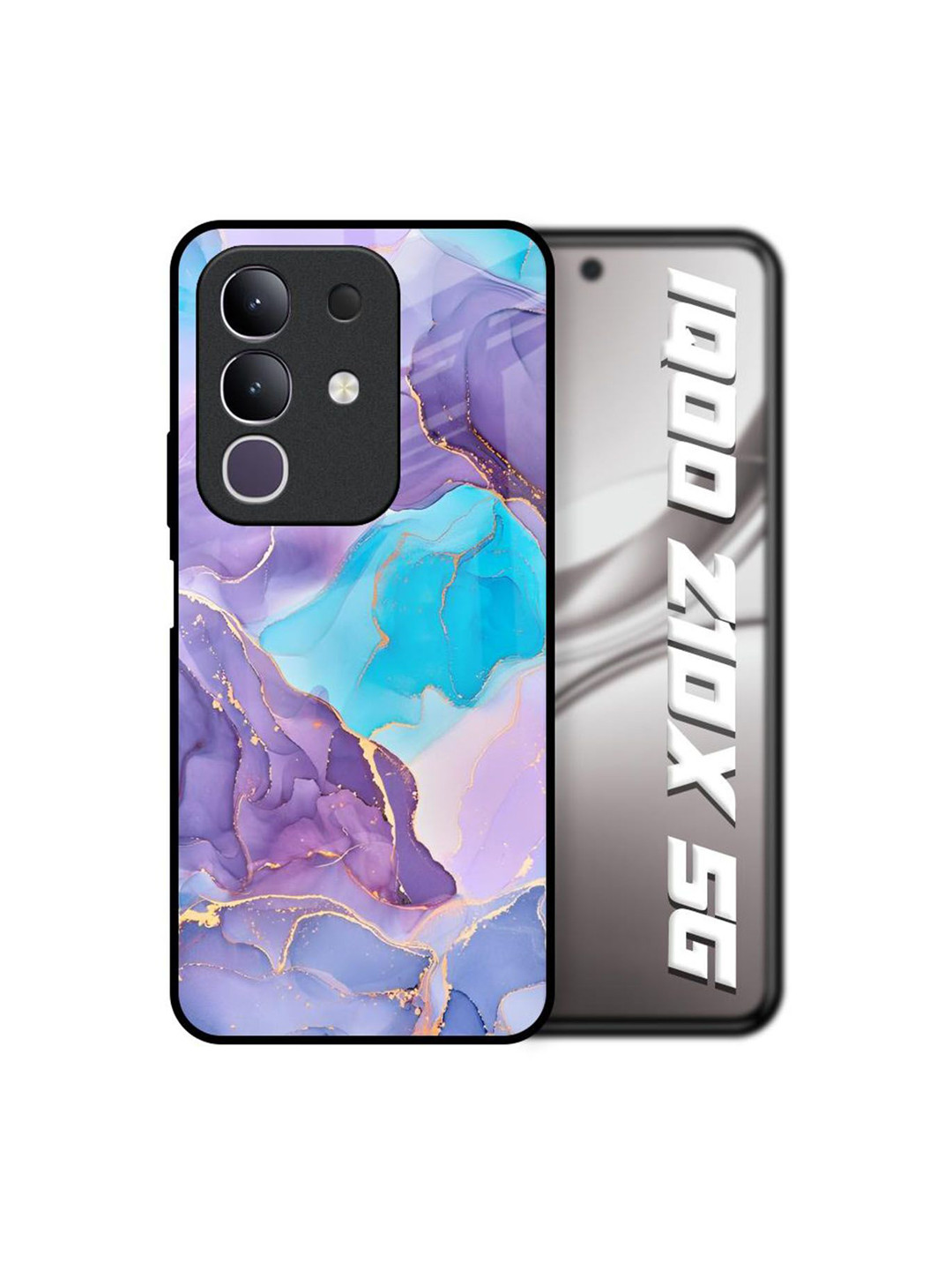 QRIOH Unisex IQOO Z10x 5G Abstract Alcohol ink Marble Shockproof Real Glass Back Case