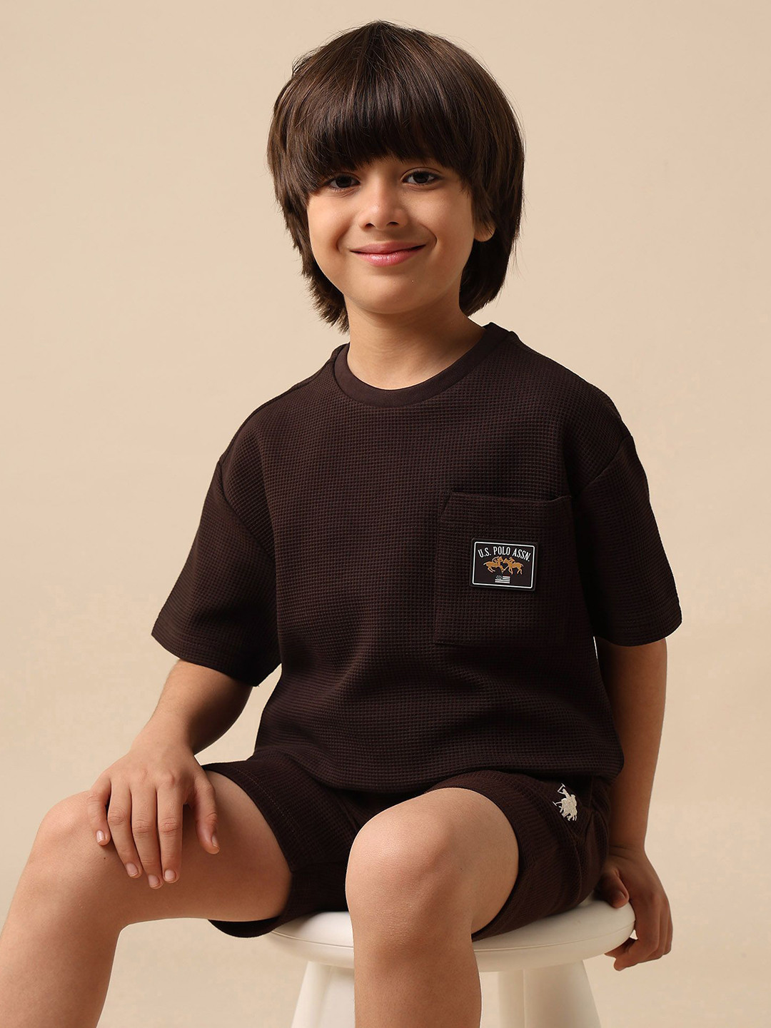 Uspa Kids Boys Textured Boxy Fit Cotton T-shirt