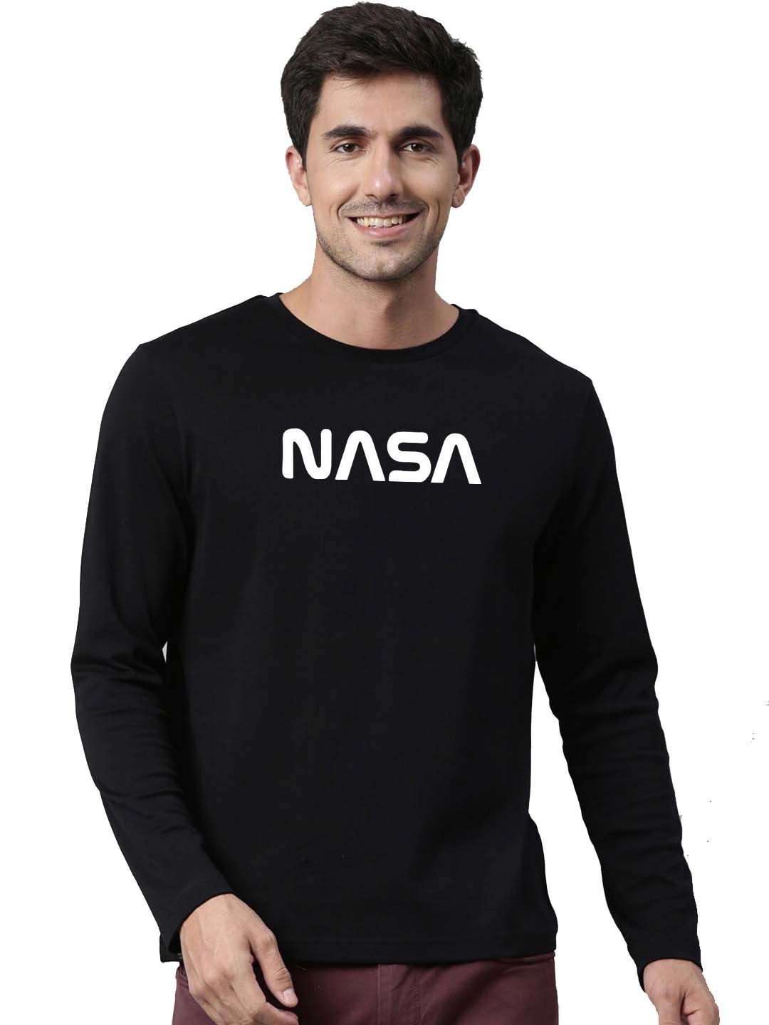 Organic Chics Men NASA Bio Finish Typography Printed Round Neck Cotton T-shirt