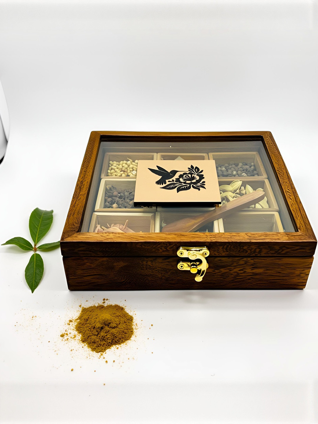 Angira handicrafts Brown Wood Dishwasher and Microwave Safe Spice Box