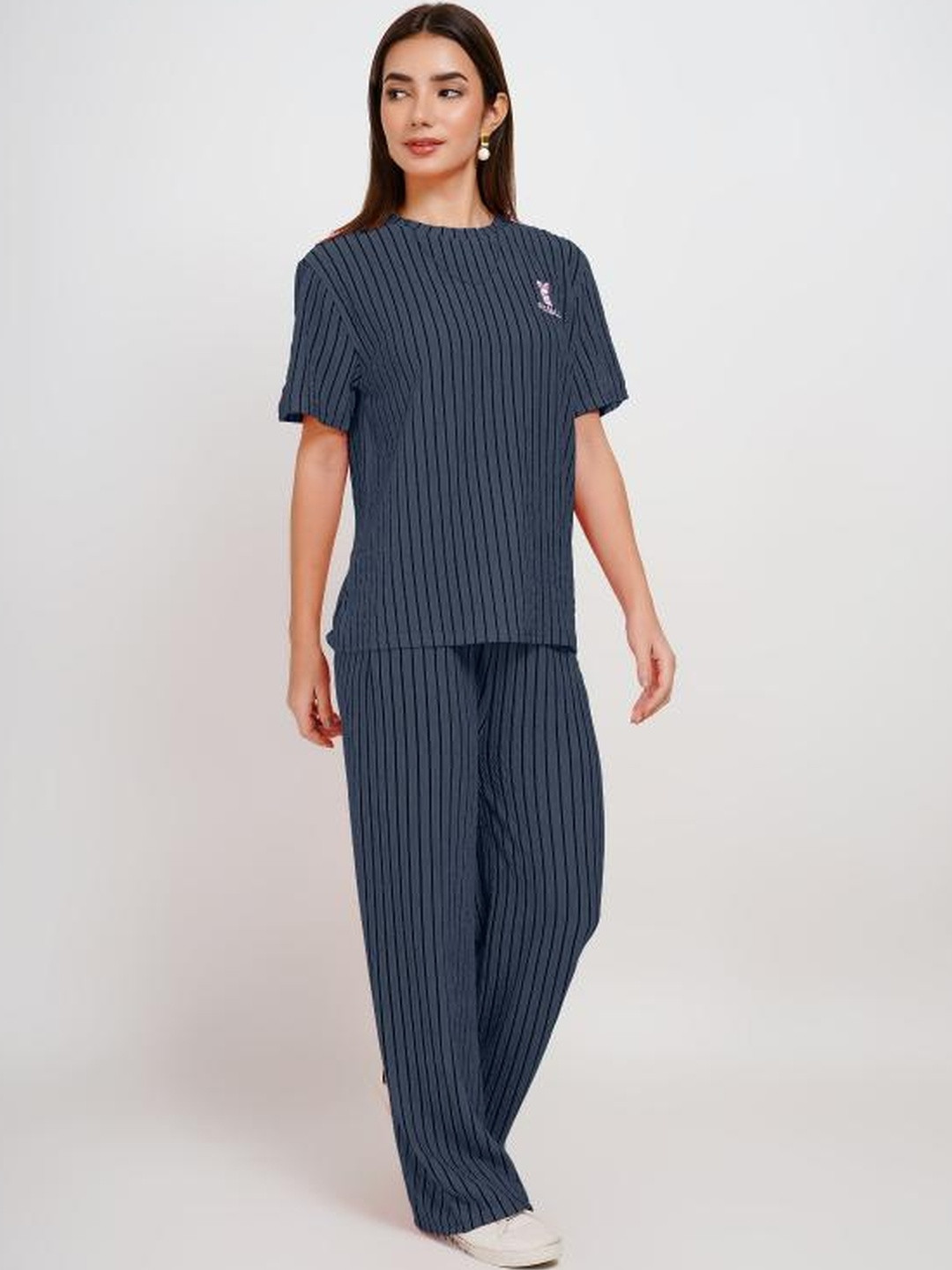 Stem Rope Women Rabbite Print Stripes Dark Grey Co-Ords