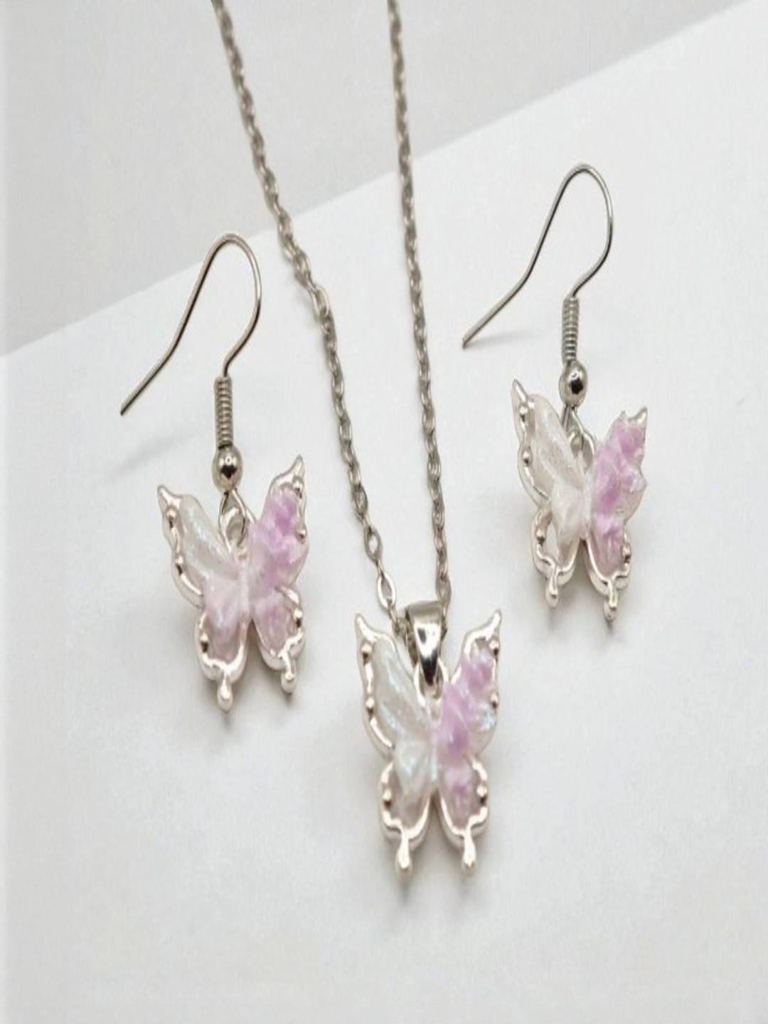 SAPRAA TRENDS Silver Plated Dual Tone Butterfly Pendant With Matching Earrings