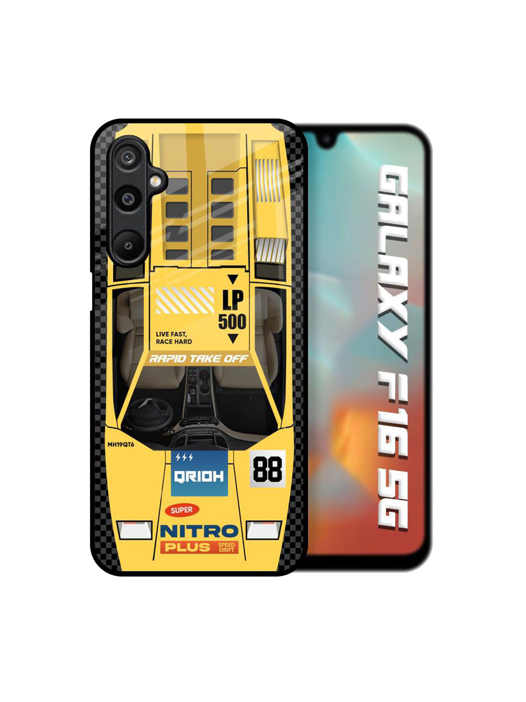 QRIOH Unisex Samsung Galaxy F16 5G Typography Racing Car Shockproof Glass Back Case
