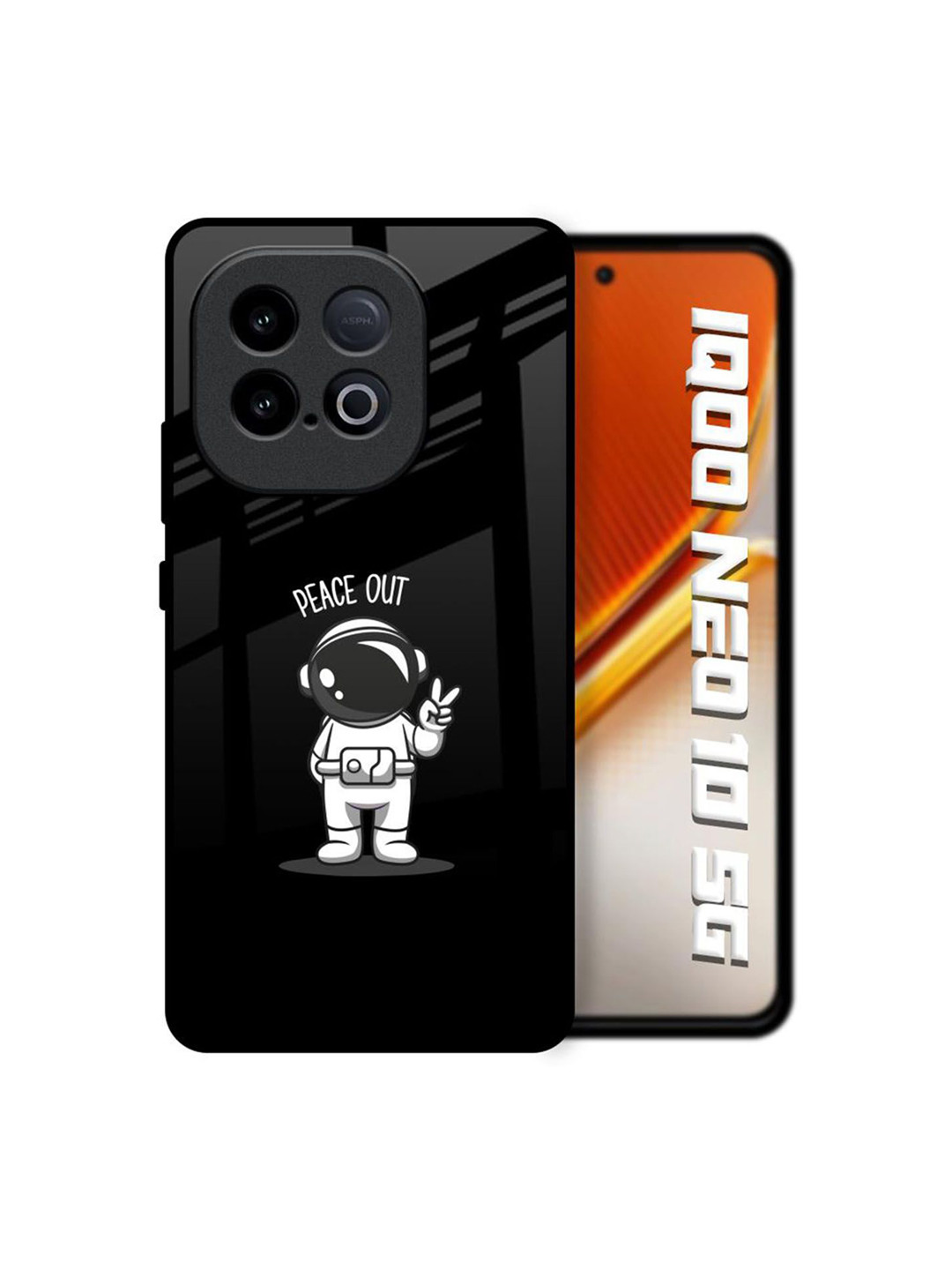 QRIOH Unisex iQOO Neo 10 5G Quirky Peace Out Astro Shockproof Real Glass Back Case