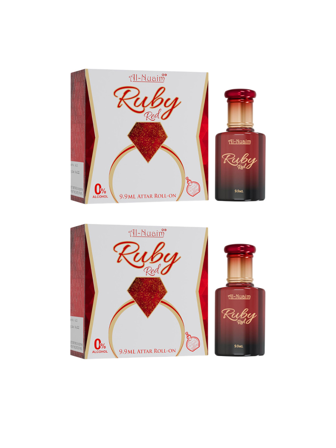 Al-Nuaim Set Of 2 Ruby Red Alcohol Free Roll On Attar - 9.9ml Each