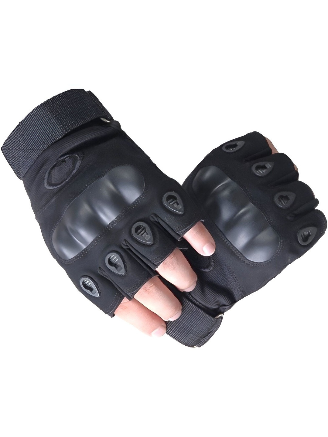 CREEKNEST...all that you want Men 2 Pcs Black Half Finger Gloves With Hard Knuckle