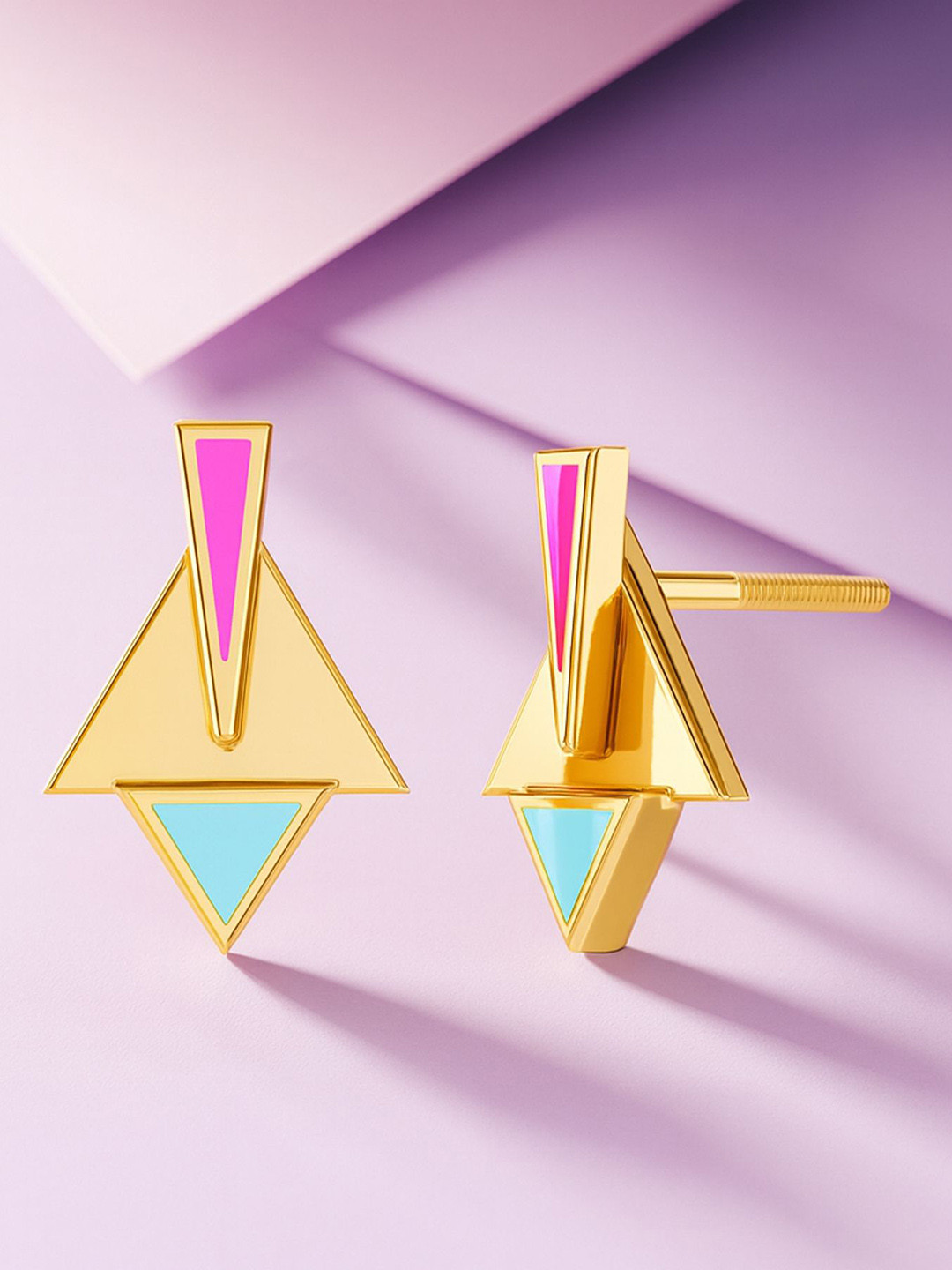 KISNA DIAMOND AND GOLD JEWELLERY Women 18KT Dazzling Triangle Earrings Gold -1.94g