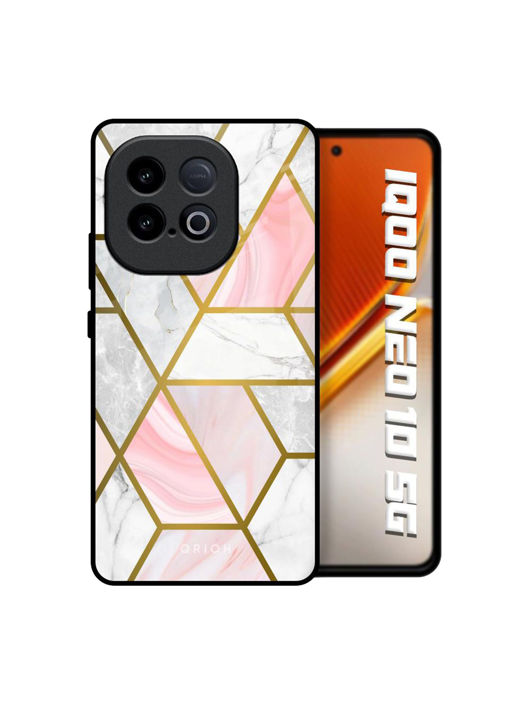 QRIOH Unisex iQOO Neo 10 5G Geometric Geometrical Marble Shockproof Real Glass Back Case