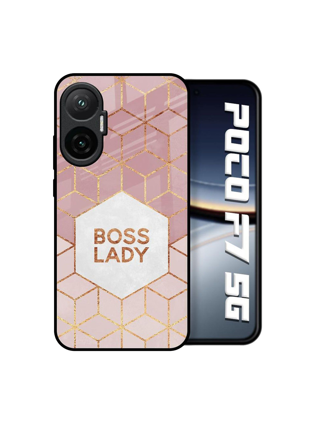 QRIOH Unisex Poco F7 5G Geometric Boss Lady Shockproof Glass Back Case