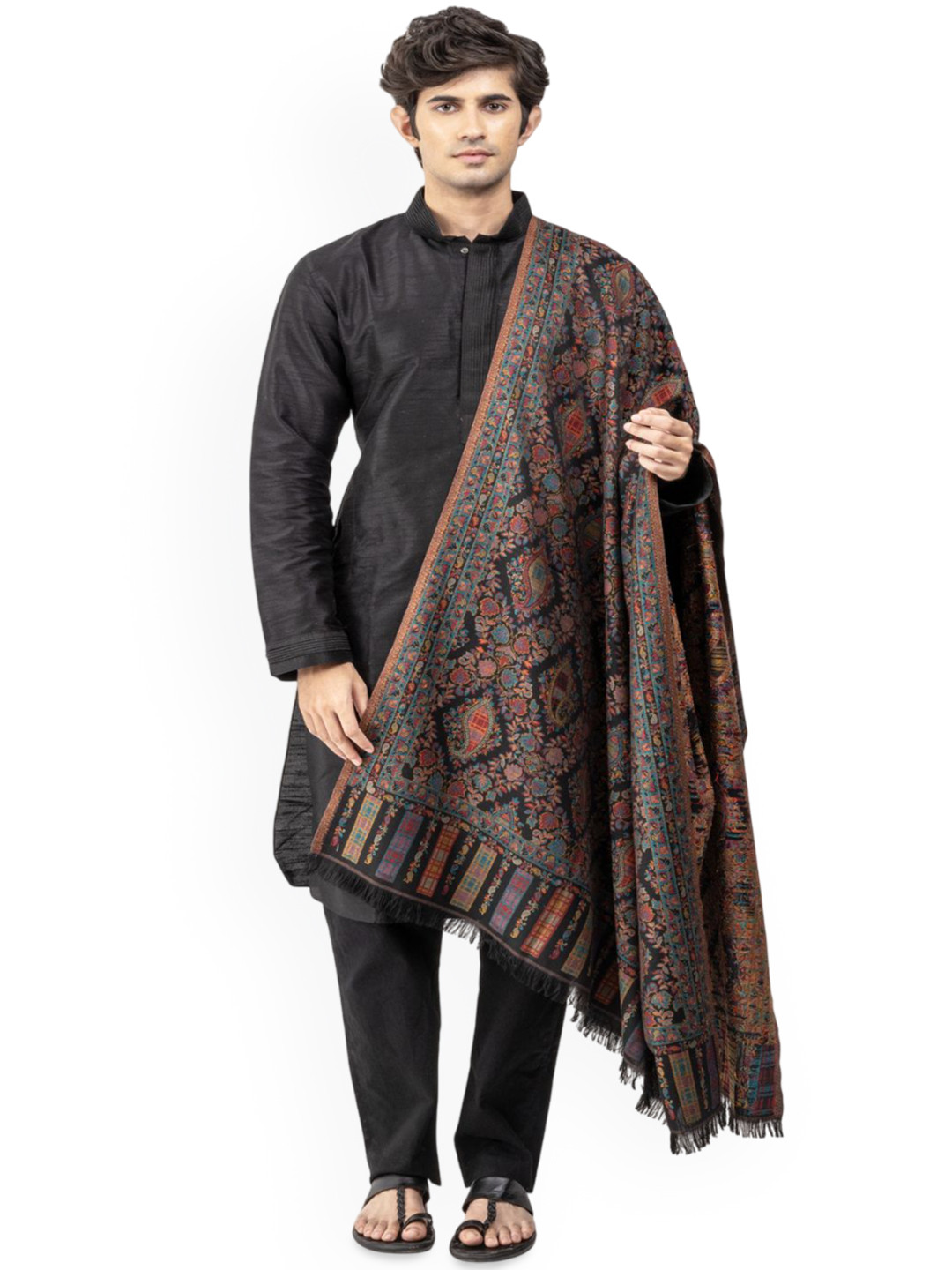 Naureen Men Paisley Woven Design Pashmina Kani Shawl