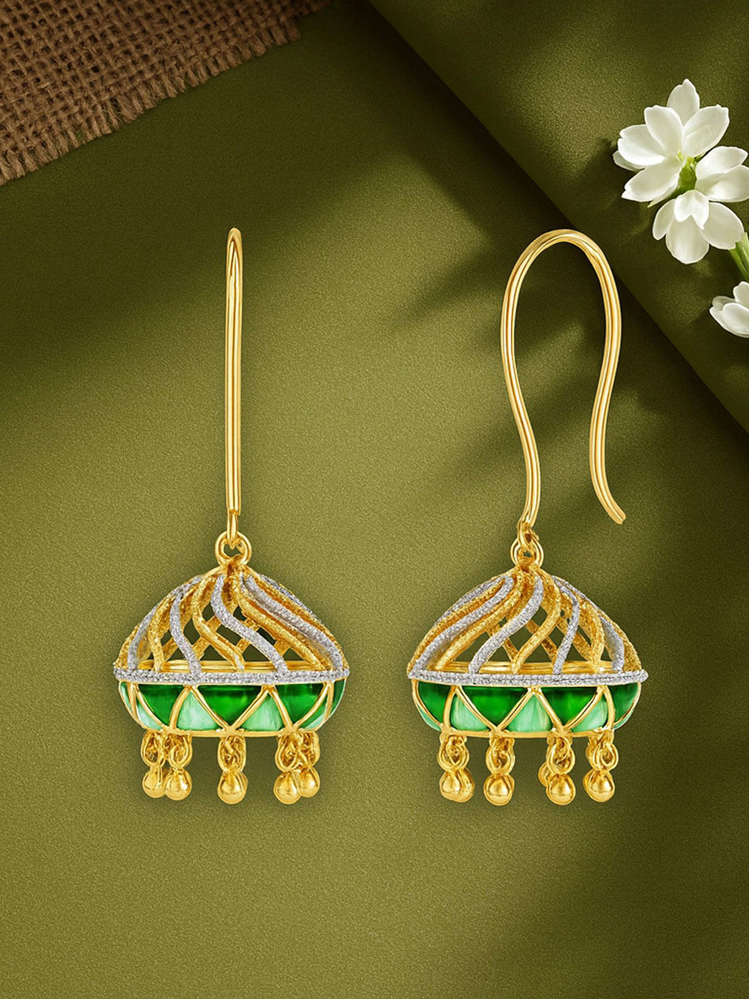 KISNA DIAMOND AND GOLD JEWELLERY Women 14KT Domed Jhumkas Earrings Gold - 7.37g