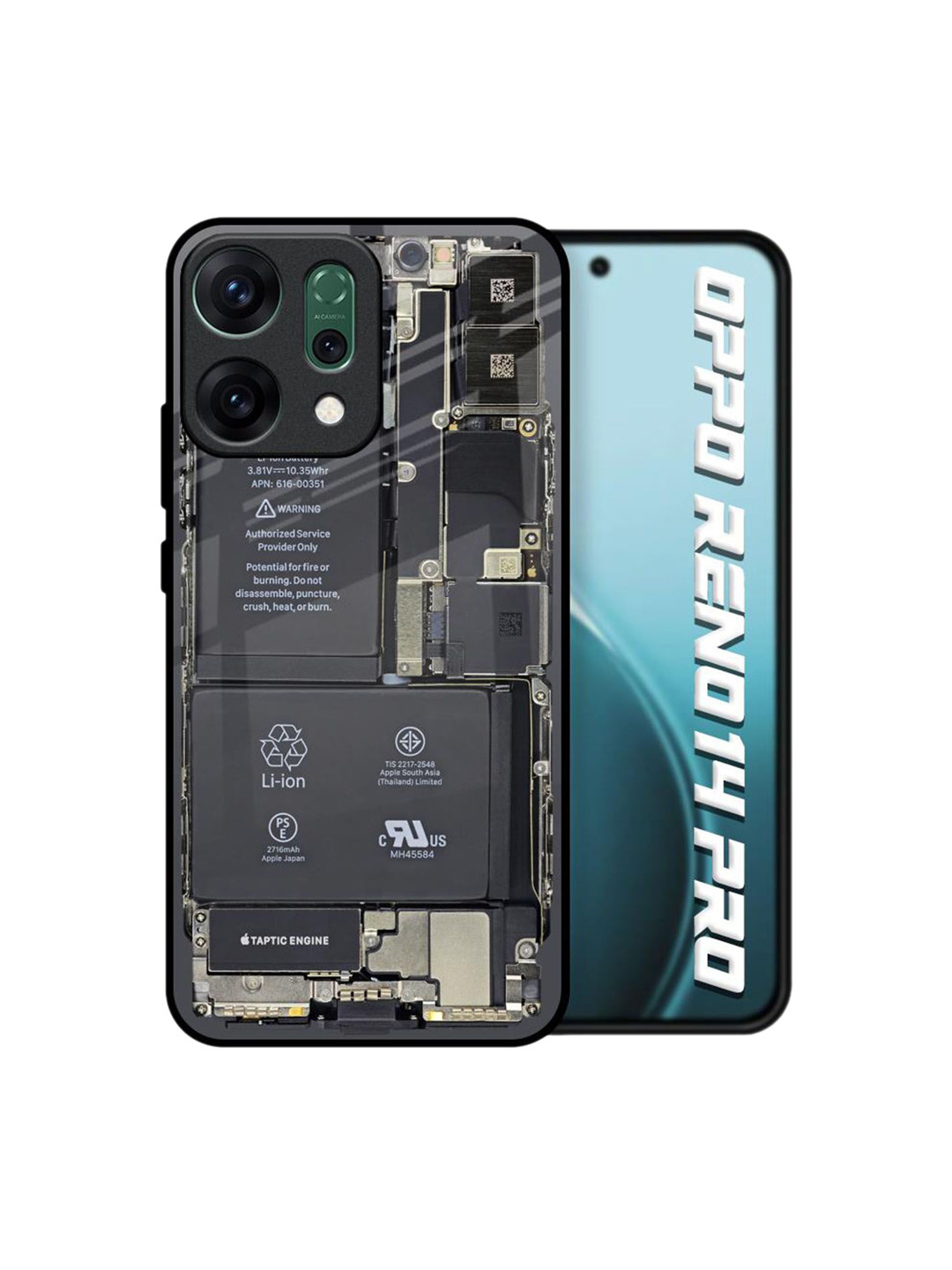 QRIOH Unisex Oppo Reno14 Pro 5G Typography Skeleton Inside Shockproof Glass Back Case