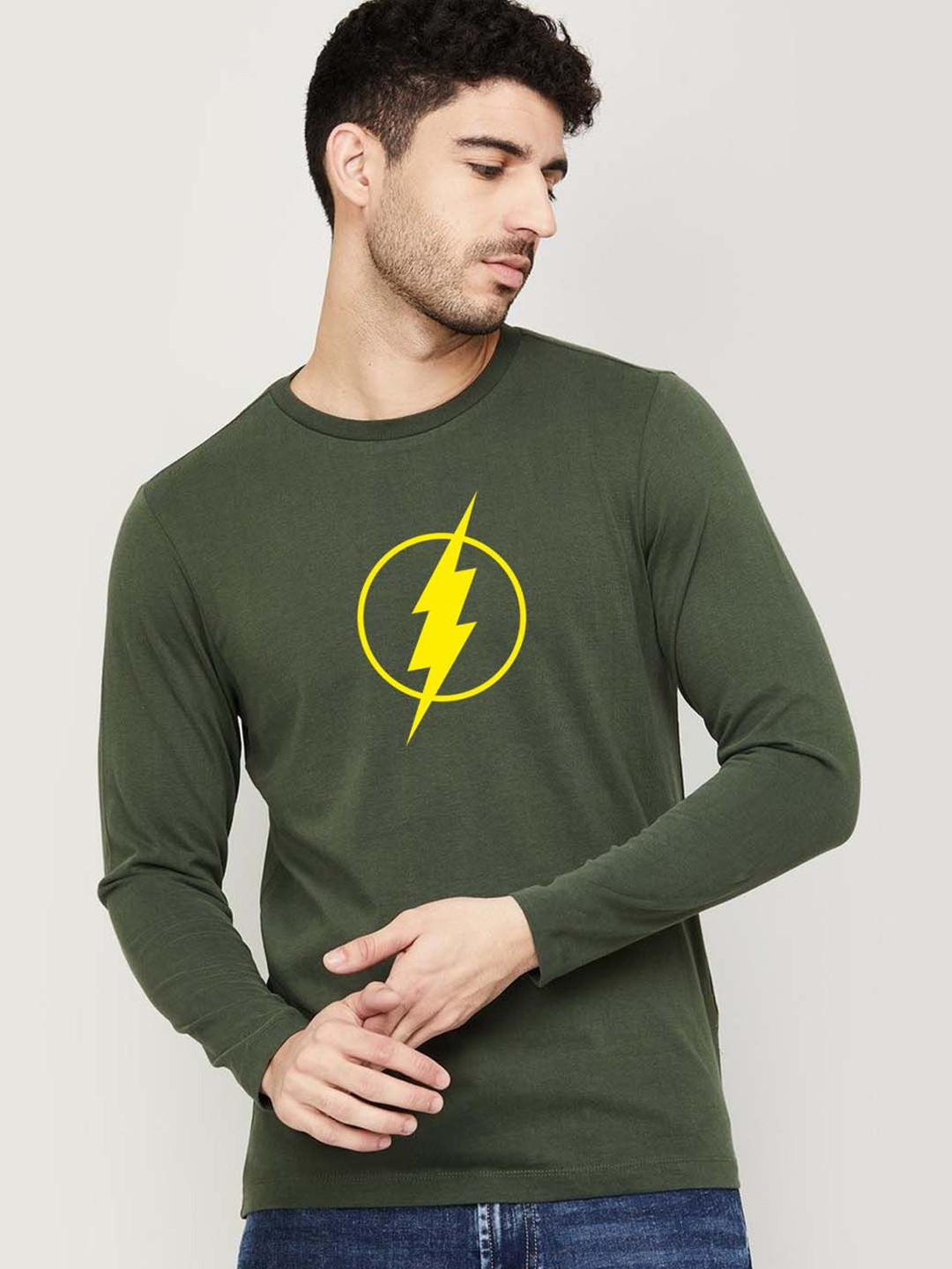 Organic Chics Men Flash Bio Finish Graphic Printed Round Neck Cotton T-shirt