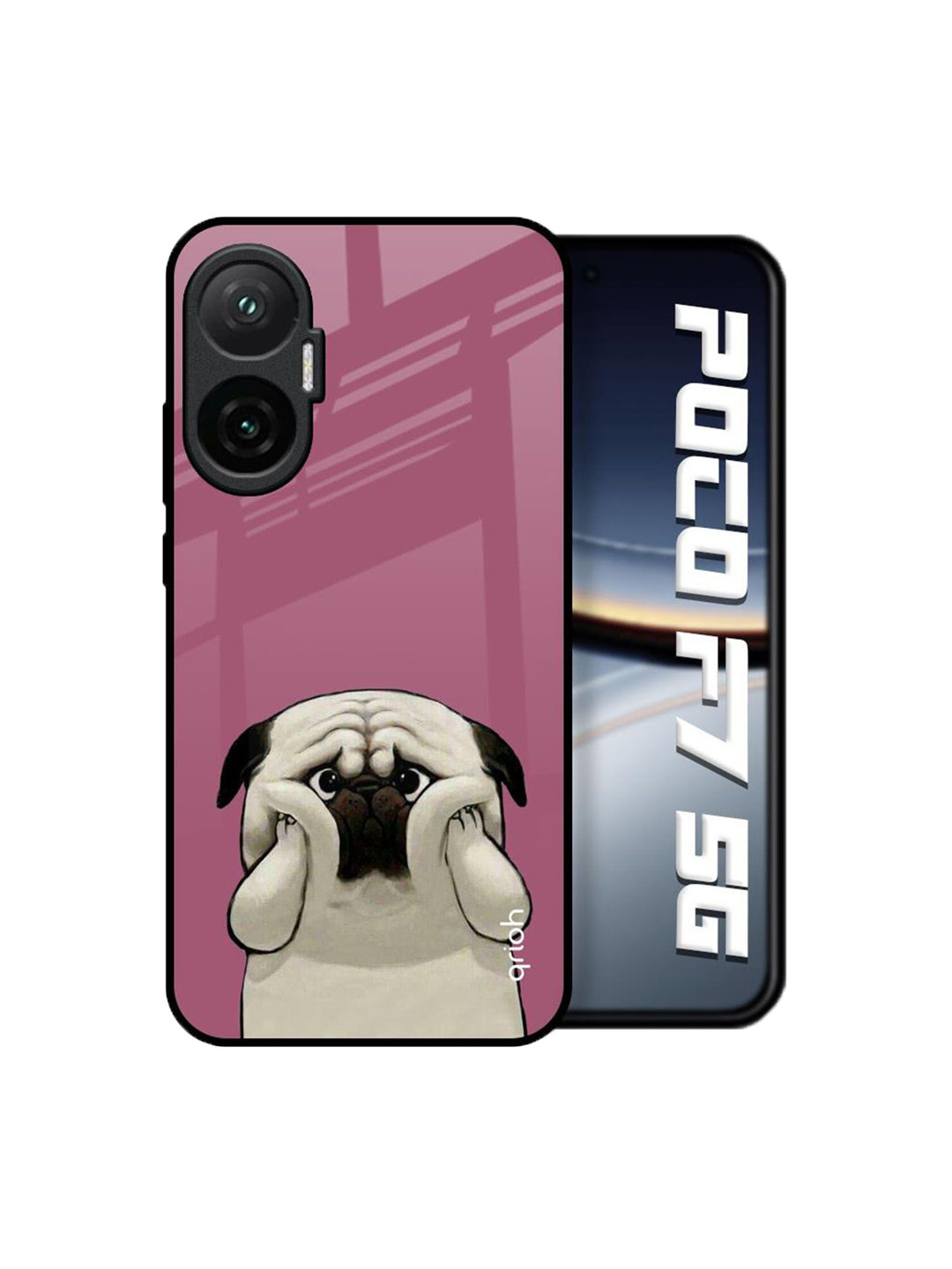 QRIOH Unisex Poco F7 5G Quirky Funny Pug Face Shockproof Glass Back Case