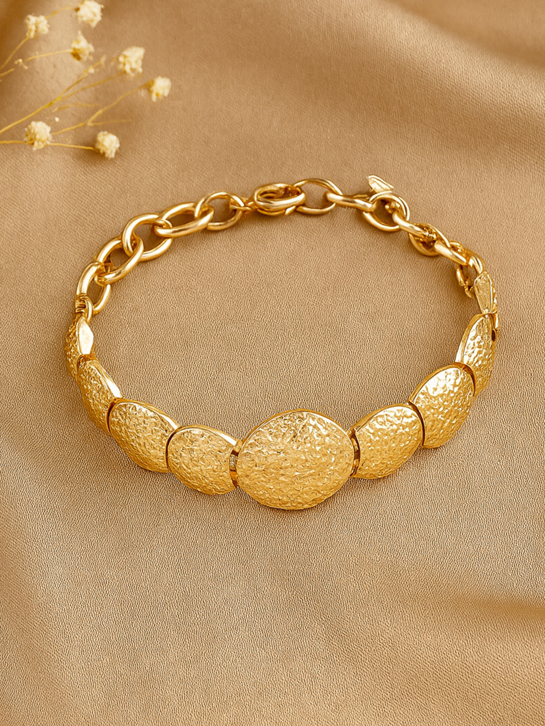 Estele Gold Plated Stylish Chunky Beaten Textured Bracelet