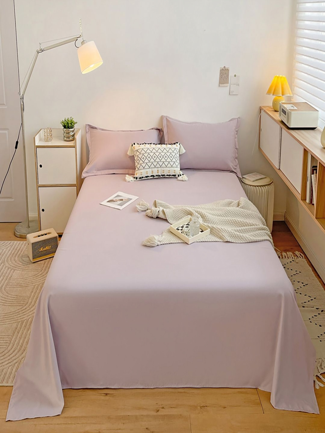 JC HOME Purple 140 TC King Bedsheet - 2.45 m x 2.5 m