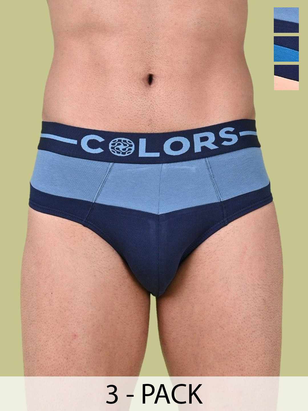 COLORS By Rupa Frontline Men Pack of 3 Mid-Rise Basic Briefs 802-NvAq-PecBlNv-Sk