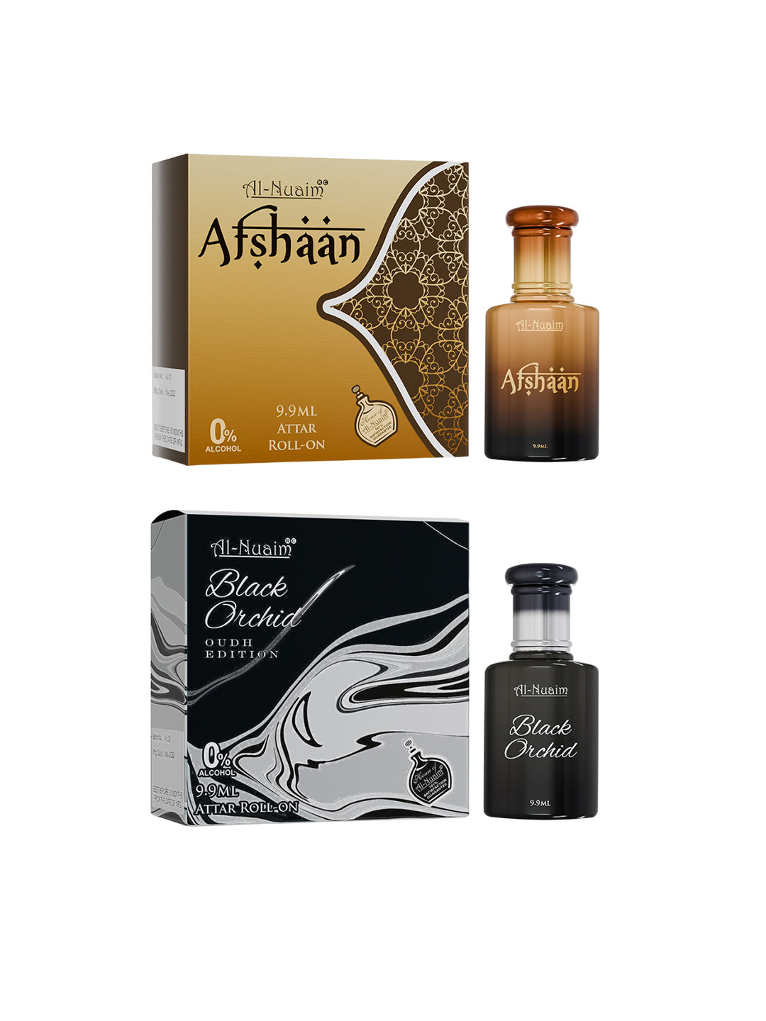 Al-Nuaim Set Of 2 Alcohol Free Roll On Attar 9.9ml Each - Afshan & Black Orchid