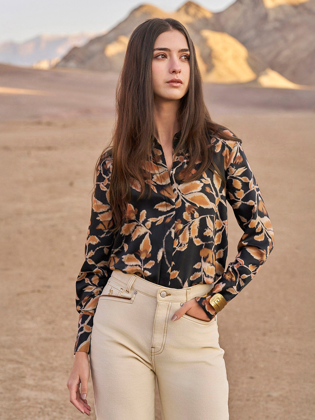 U.S. Polo Assn. Women Regular Fit Floral Printed Satin Casual Shirt