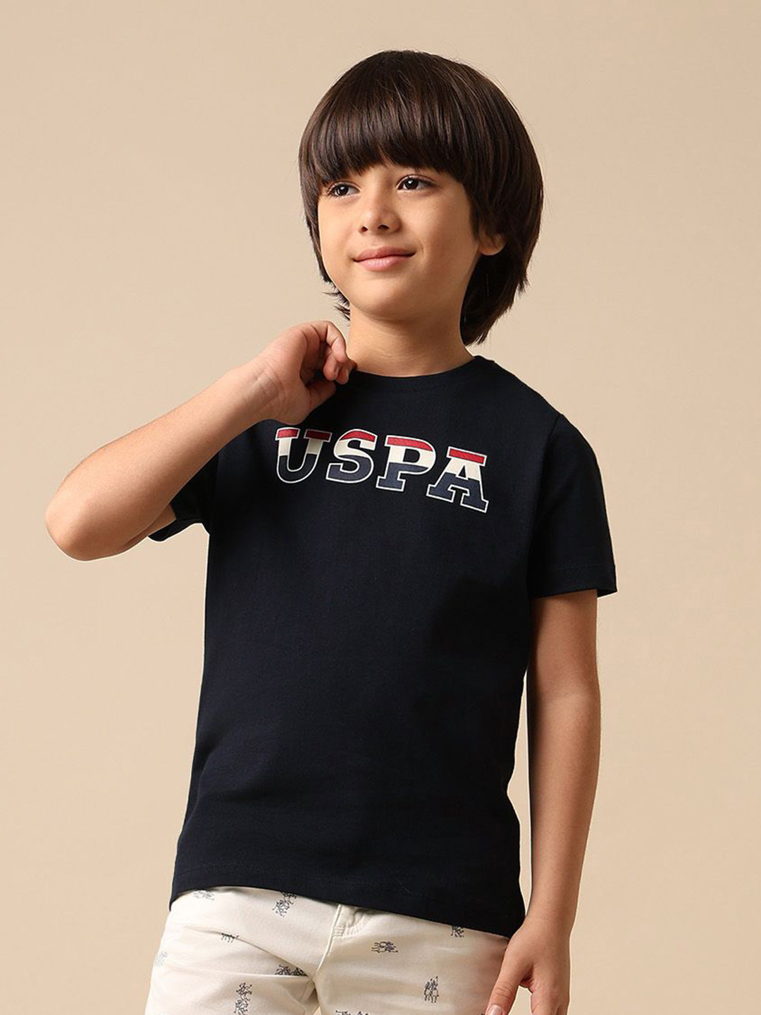 Uspa Kids Boys Brand Printed Regular Fit Cotton T-shirt