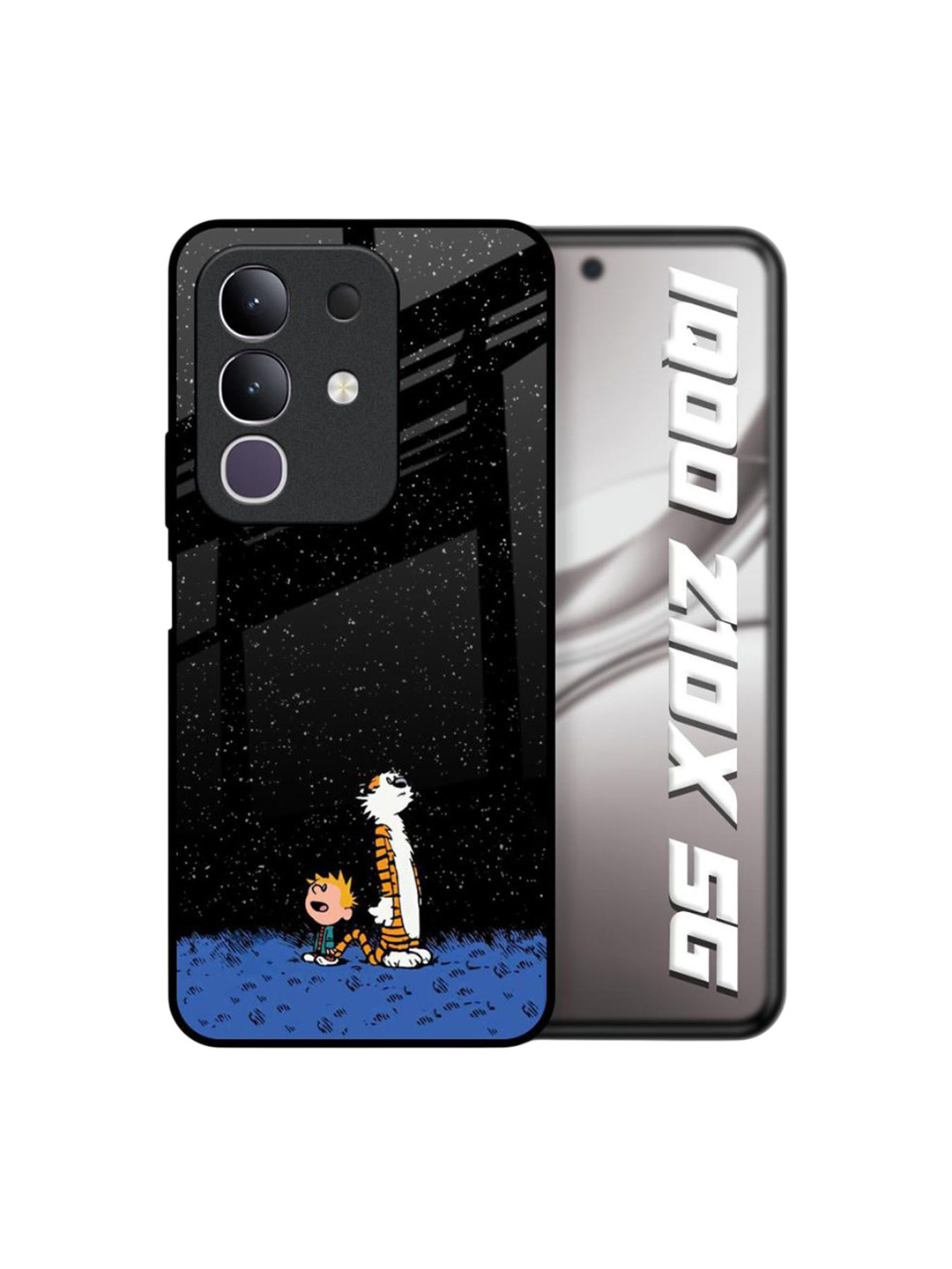 QRIOH Unisex IQOO Z10x 5G Cartoon Characters Night Sky Star Shockproof Glass Back Case