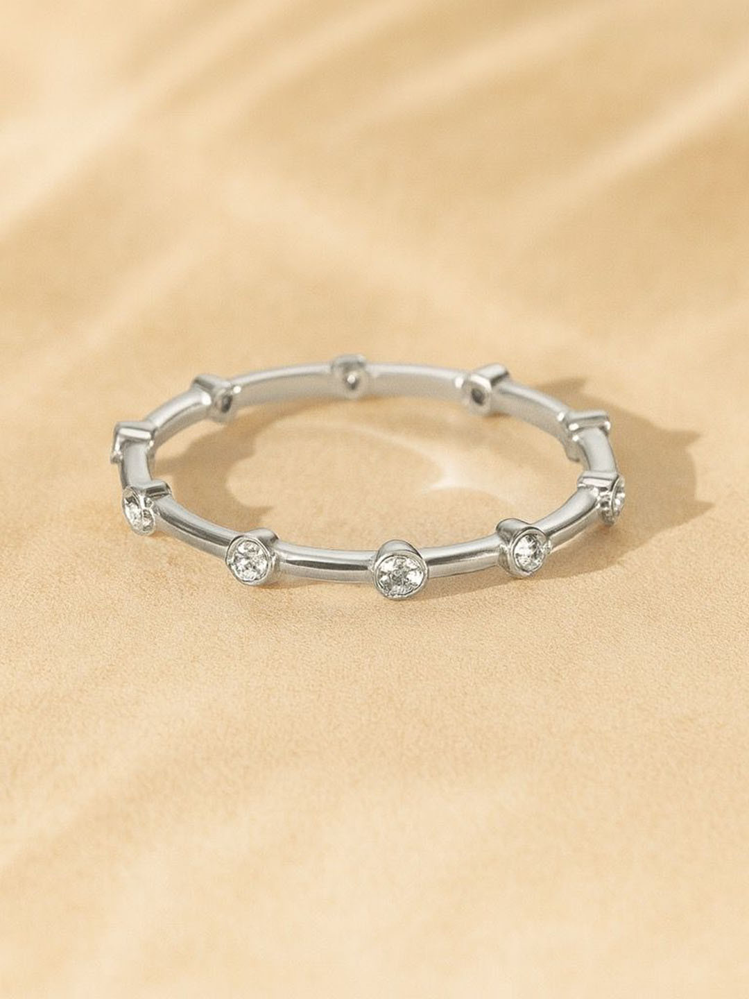 Anushka Jain Jewellery 925 Sterling Silver Rhodium-Plated CZ-Stone Studded Dotted Ring