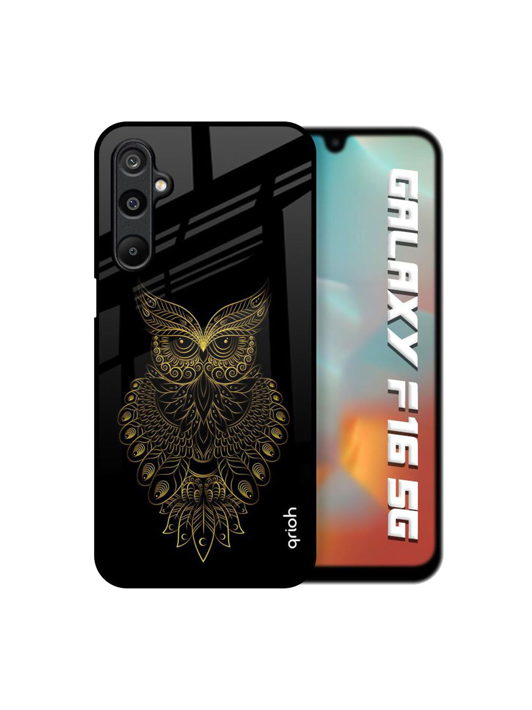 QRIOH Unisex Samsung Galaxy F16 5G Quirky Golden Owl Shockproof Glass Back Case
