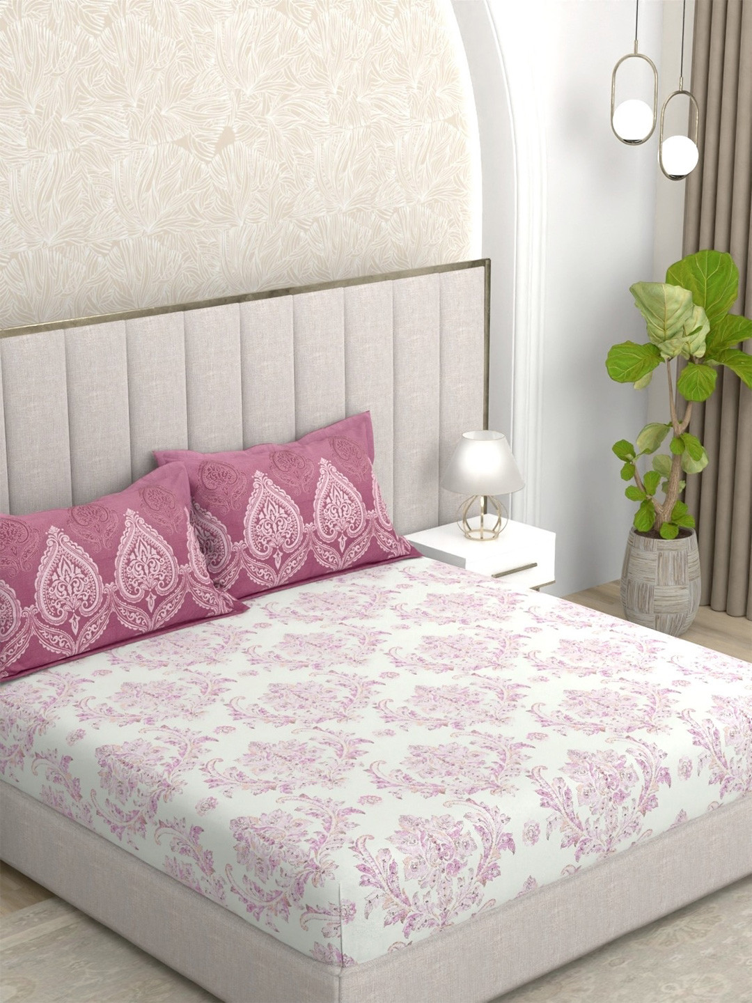 Pure Decor Purple Ethnic Motifs Cotton 180 TC Queen Fine Bedsheet with 2 Pillow Covers-90 x 100 inches