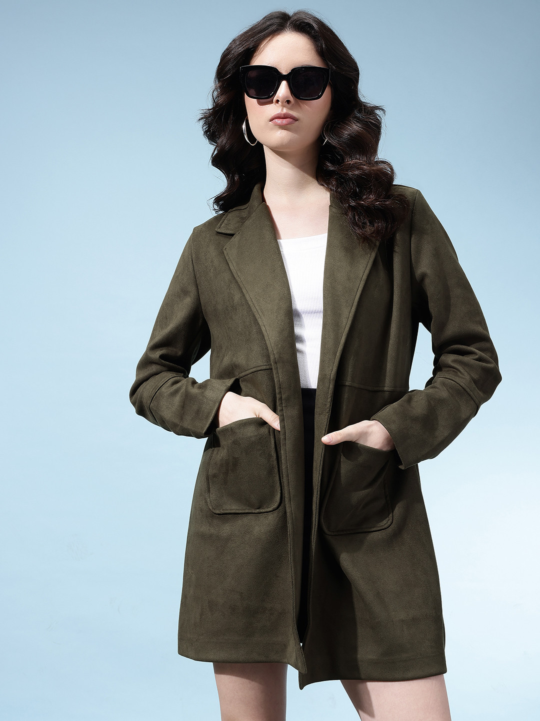glitchez Relaxed Front Open Suede Overcoat