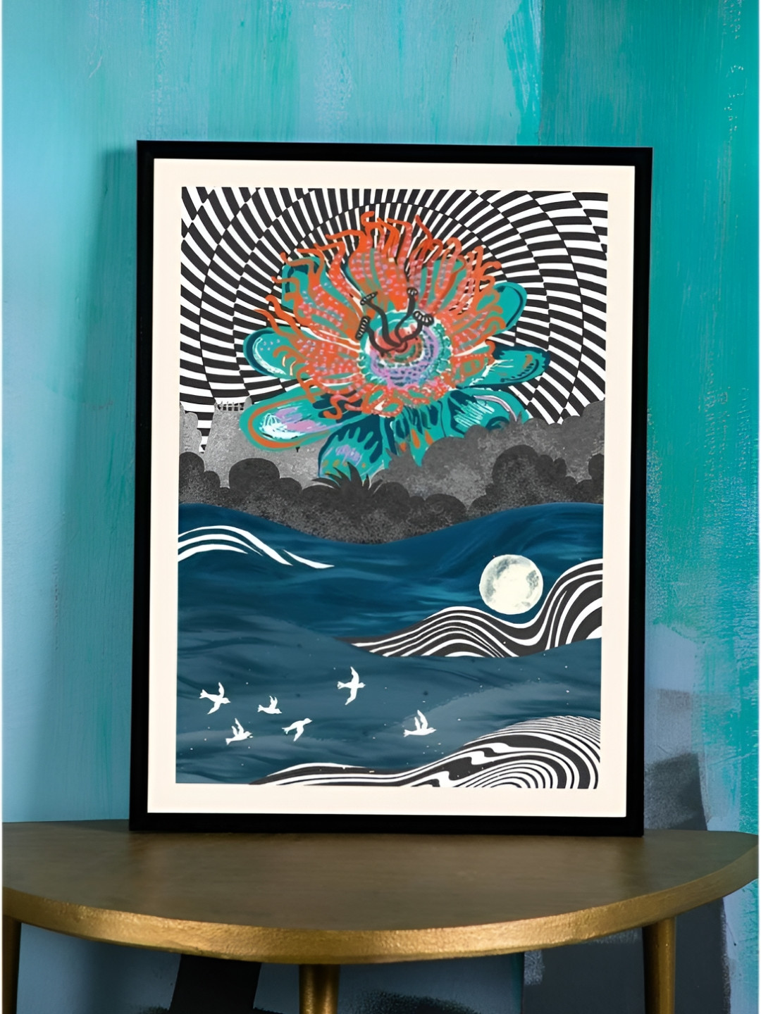 FREEDOM TREE Black & Blue Abstract Paper and Acrylic Frame Wall Art