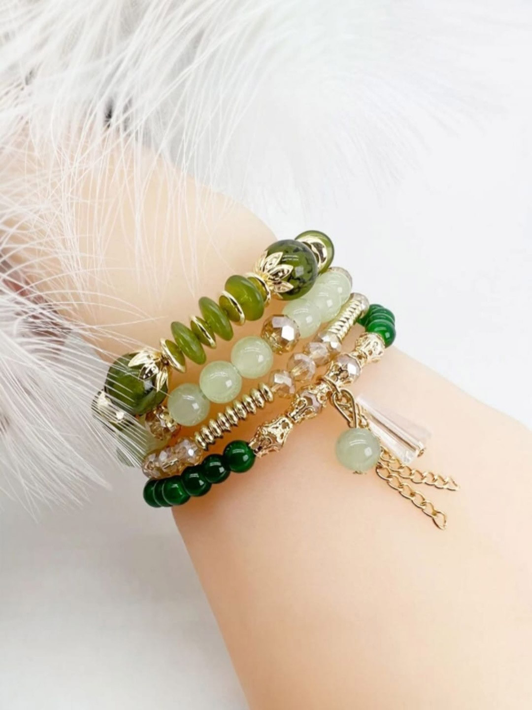 ROYAL NEEDS Set Of 4 Women Beaded flexible Bracelets