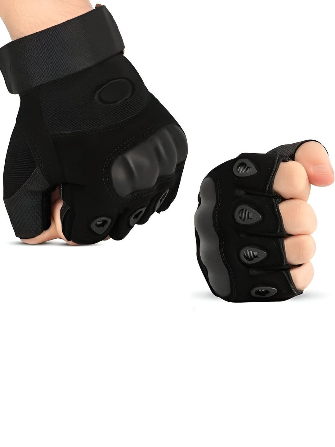 CREEKNEST...all that you want Men Black Half Finger Gloves With Hard Knuckle Protection