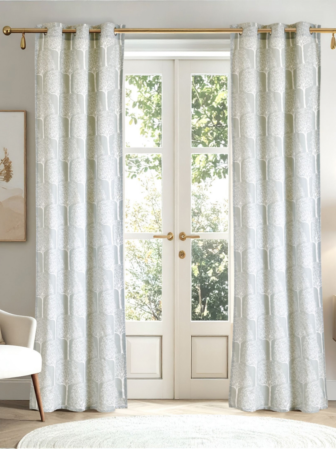 Home Centre Saddle Rowena Grey & White 2 Pieces Floral Room Darkening Door Curtains