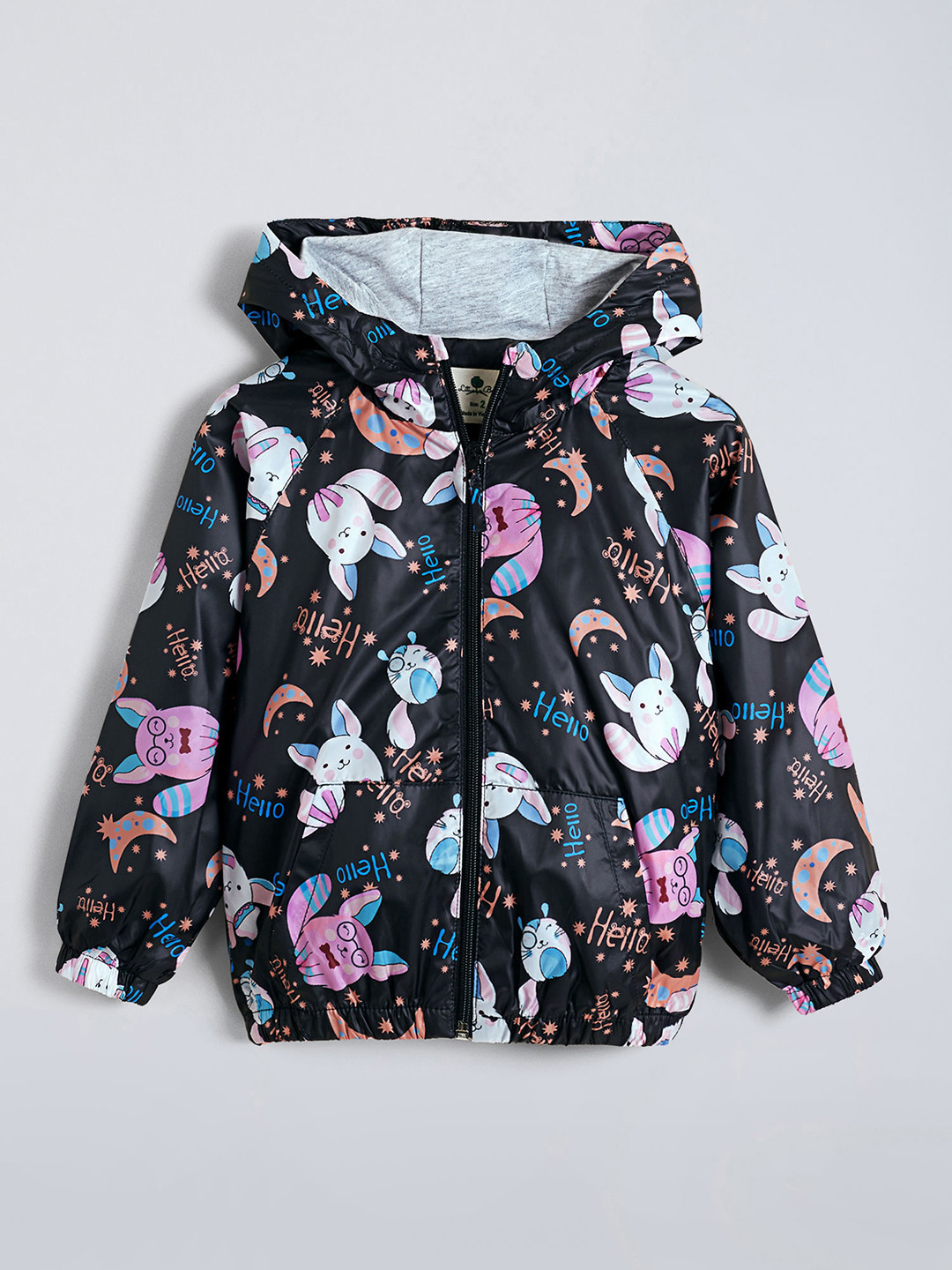 Hopscotch Girls Black Polyester Printed Jackets