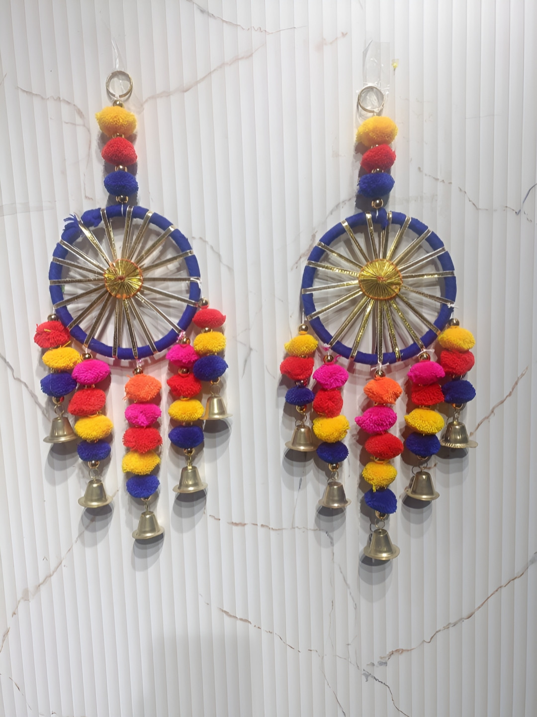 PUFFSMART Unisex Colourblocked Round Pom-Pom Hanging Toran With Bells