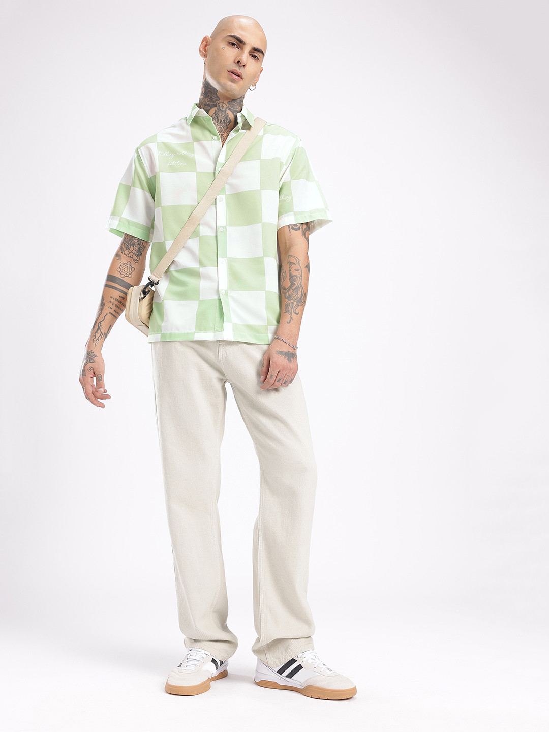 glitchez Buffalo Checks & Typography Printed Relaxed Fit Casual Shirt