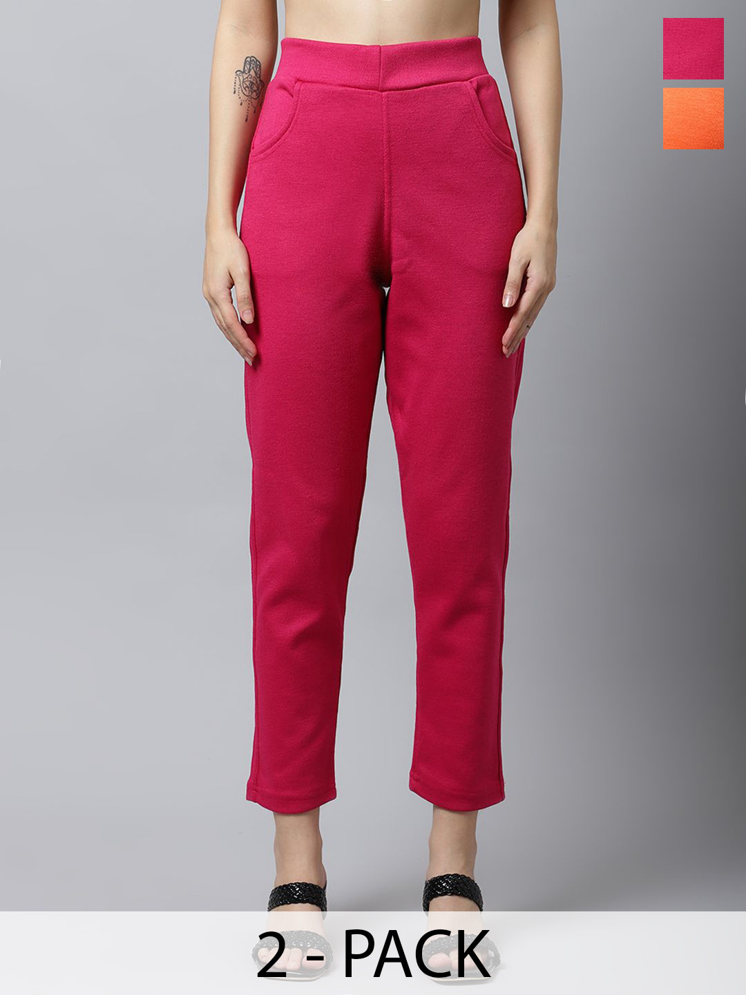 Valles365 by S.C. Women Pack Of 2 Mid-Rise Flat-Front Regular Trousers