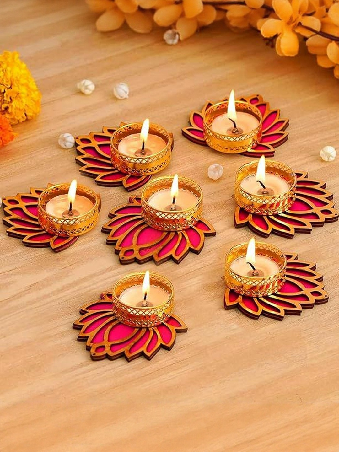 Tiny Shiny Pink & Gold-Toned Pack of 7 Candle Holder