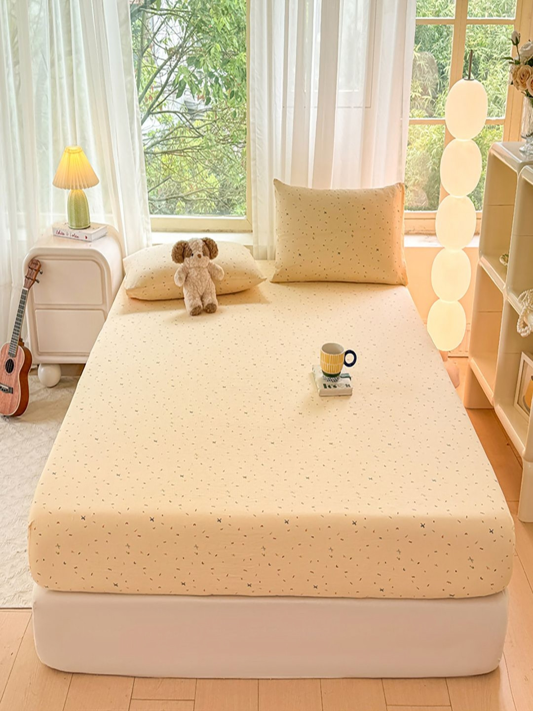 JC HOME Yellow 140 TC Cotton King Size Bedsheet Set 2.00 m x 2.20 m