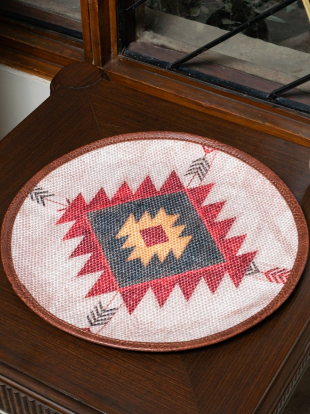 Mona B Red & Brown Printed Round Shaped Table Placemats