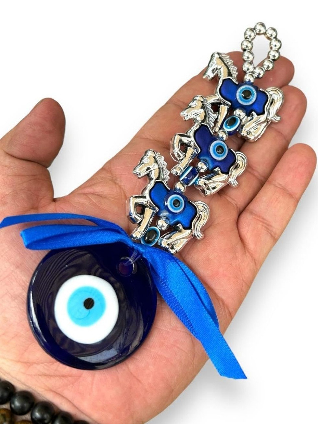 BLUE BEADS Glass Evil Eye Wall Hanging