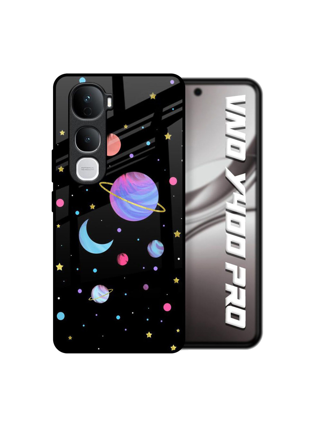 QRIOH Unisex Vivo Y400 Pro 5G Quirky Planet Play Shockproof Glass Back Case