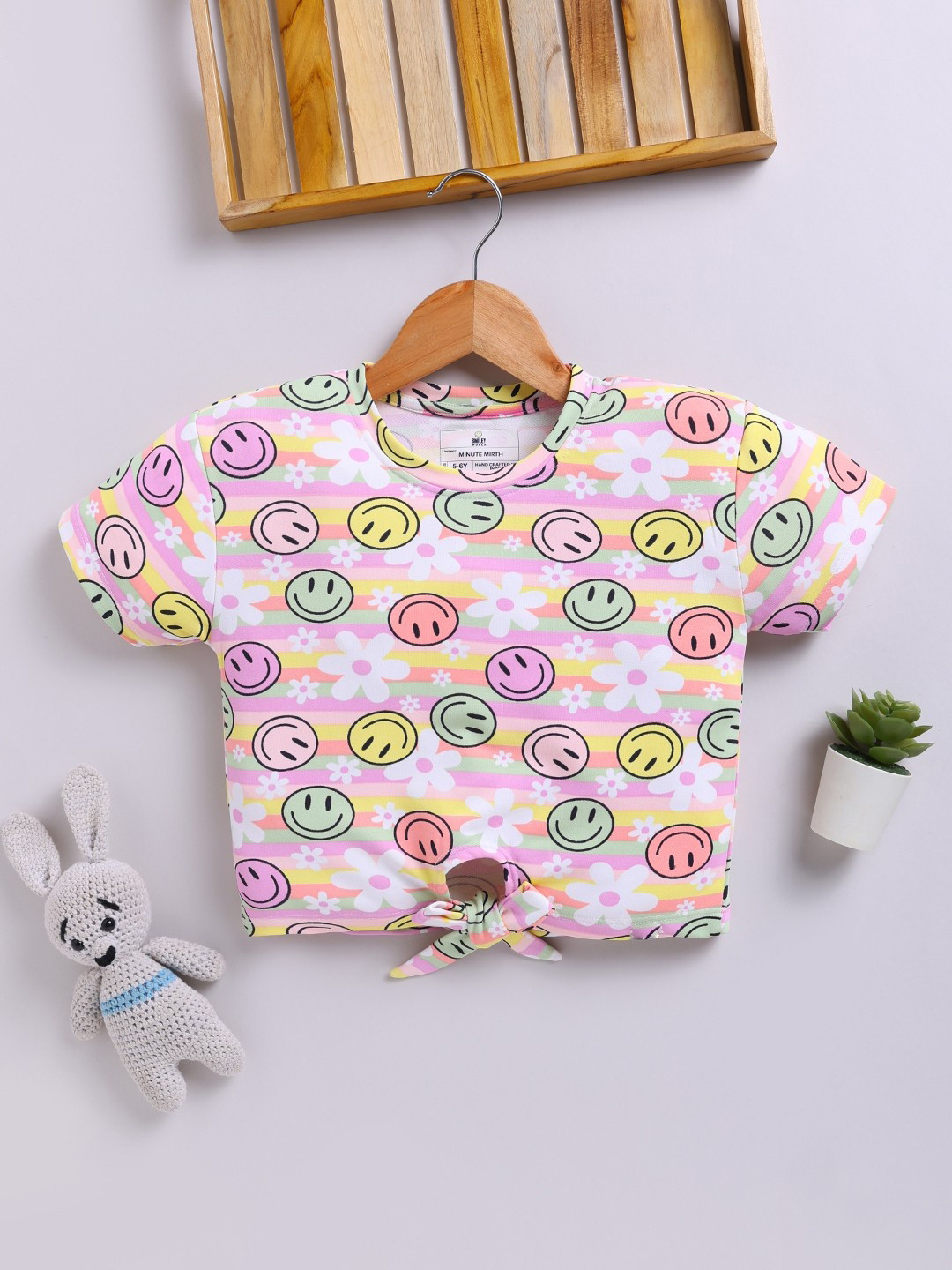 YK X Minute Mirth Girls Printed Waist-Tie Ups Crop Top